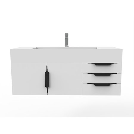 Castello Usa Nile 48" Wall Mounted White Vanity With White Top AndAnd Black Handles CB-MC-48W-BL-2053-WH